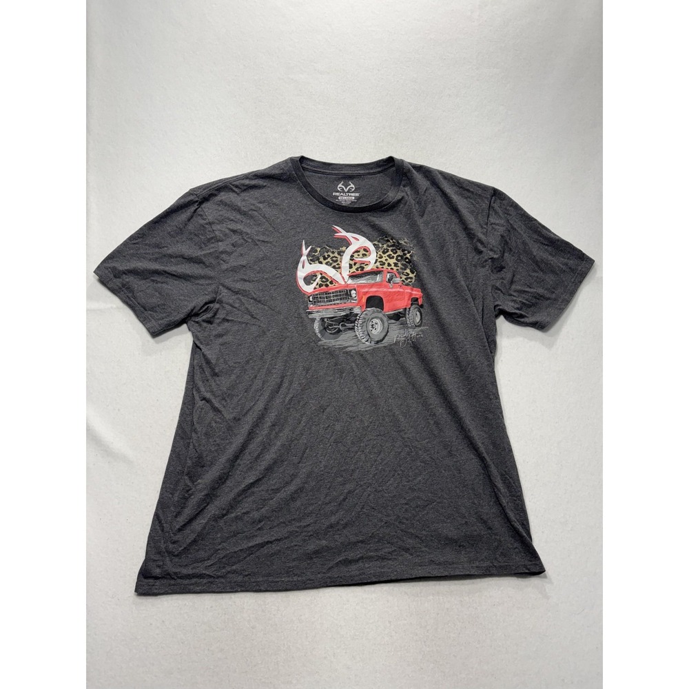 Realtree Shirt Mens 2XL Gray Red Truck Leopard Antler Graphic Tee Hunting